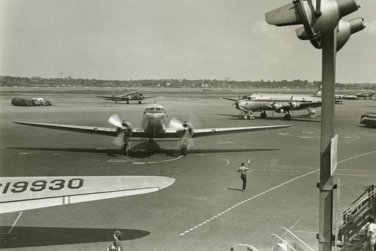 Retro Airplanes on an Airport Runway | Vintage Black and White Photo | Aviation History Poster - Vintage & Retro Poster