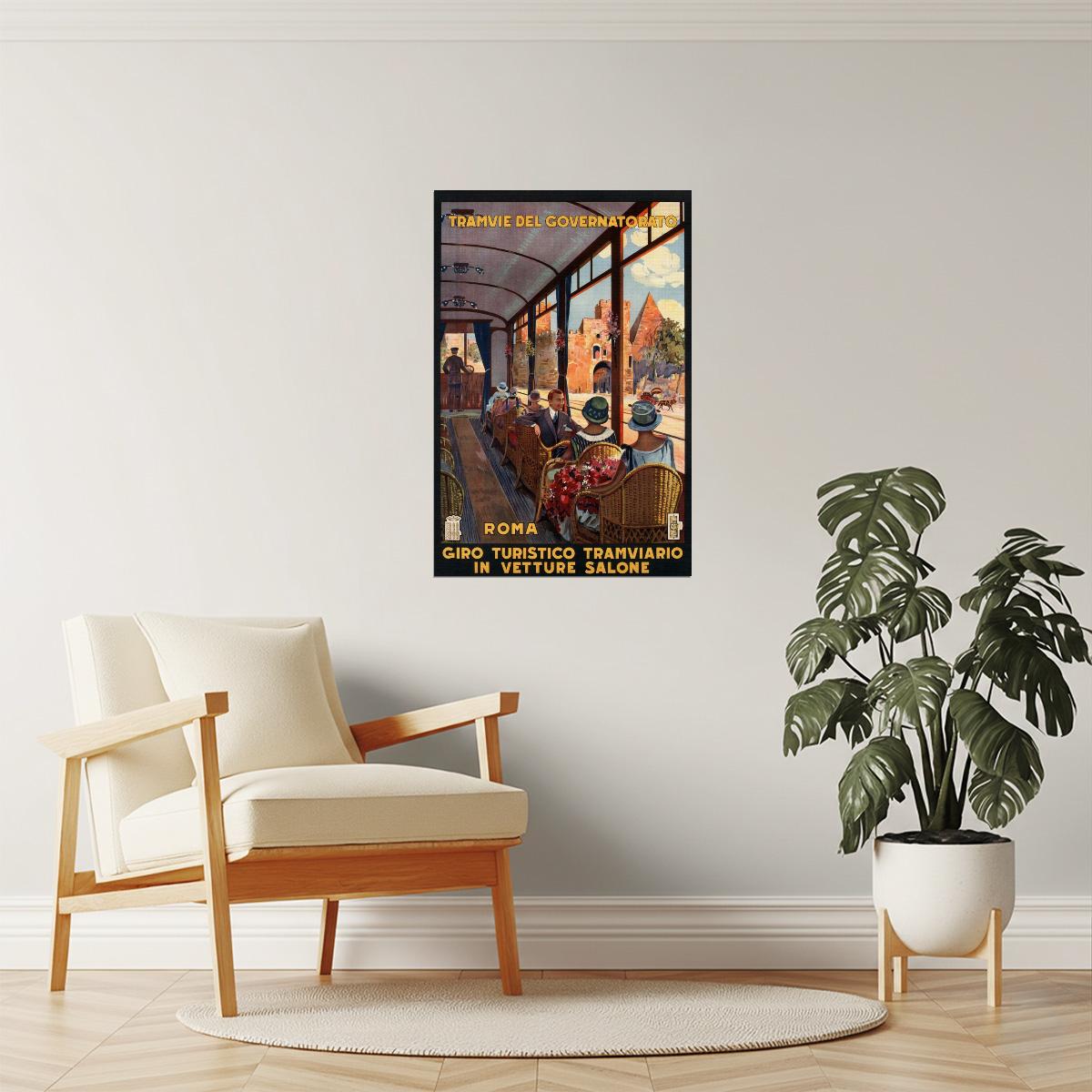 Roma Street Car Poster | Vintage Italian Travel Ad | Rome Cityscape Art