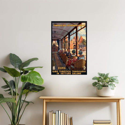 Roma Street Car Poster | Vintage Italian Travel Ad | Rome Cityscape Art