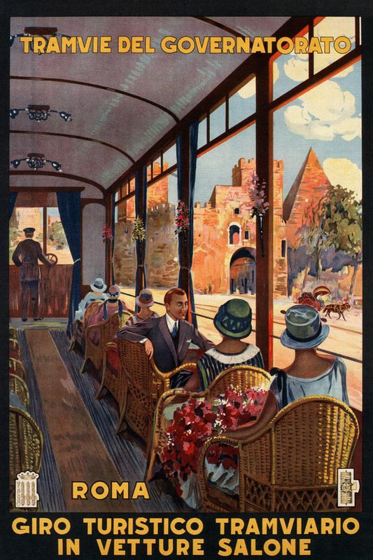 Roma Street Car Poster | Vintage Italian Travel Ad | Rome Cityscape Art