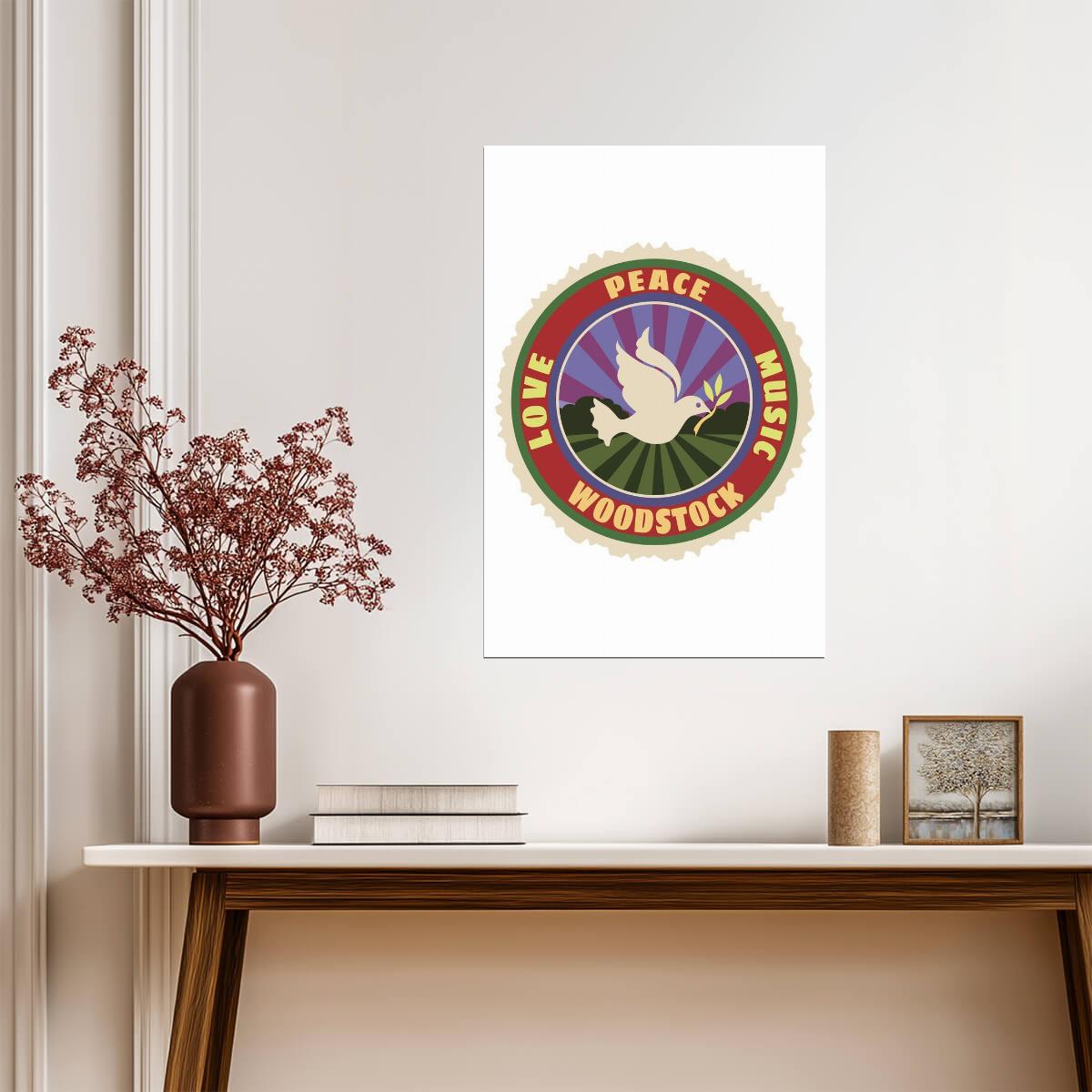 Vintage Woodstock Luggage Label | Love Peace Music Festival Art | 60s Hippie Style Poster - Music Poster
