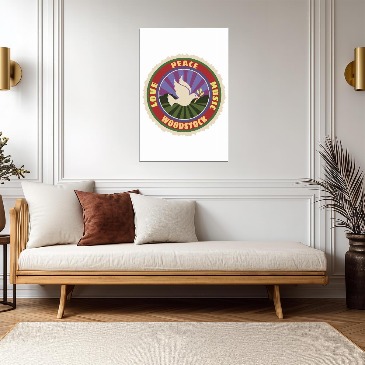 Vintage Woodstock Luggage Label | Love Peace Music Festival Art | 60s Hippie Style Poster - Music Poster