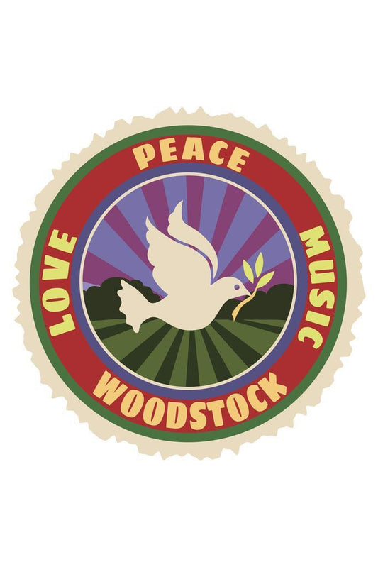 Vintage Woodstock Luggage Label | Love Peace Music Festival Art | 60s Hippie Style Poster - Music Poster