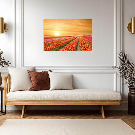 Rows of Tulips in the Netherlands | Springtime Floral Photography | Holland Landscape Poster - Photography Poster