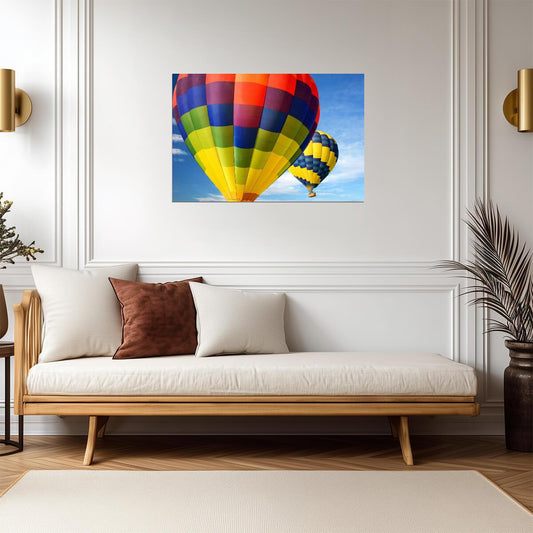 Two Hot Air Balloons Against a Blue Sky | Adventure Photography Poster - Photography Poster