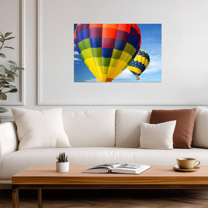 Two Hot Air Balloons Against a Blue Sky | Adventure Photography Poster - Photography Poster