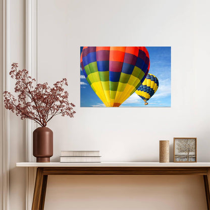 Two Hot Air Balloons Against a Blue Sky | Adventure Photography Poster - Photography Poster