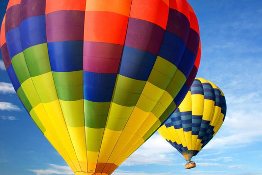 Two Hot Air Balloons Against a Blue Sky | Adventure Photography Poster - Photography Poster