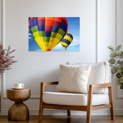 Two Hot Air Balloons Against a Blue Sky | Adventure Photography Poster - Photography Poster
