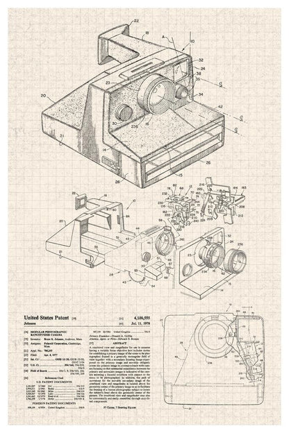 Instant Film Camera Patent Design | Retro Tech Blueprint | Photography Wall Art Poster - Vintage & Retro Poster