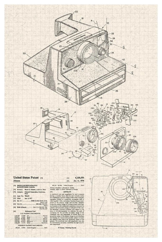Instant Film Camera Patent Design | Retro Tech Blueprint | Photography Wall Art Poster - Vintage & Retro Poster