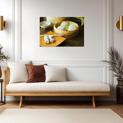 Asian Dumplings in a Steamer | Food Photography Print | Kitchen Wall Decor Poster - Photography Poster