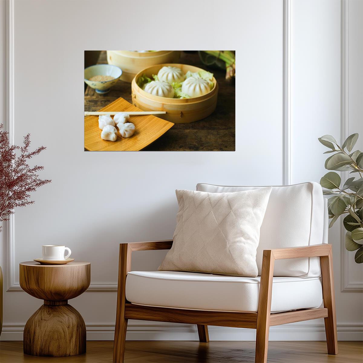 Asian Dumplings in a Steamer | Food Photography Print | Kitchen Wall Decor Poster - Photography Poster