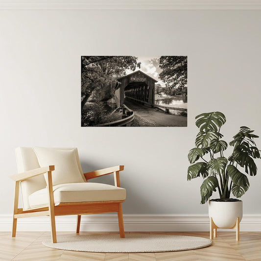 Michigan Covered Bridge Poster | Historical Black and White Photo | Rustic Wall Art