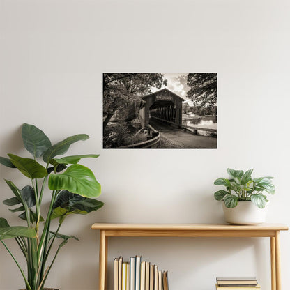 Michigan Covered Bridge Poster | Historical Black and White Photo | Rustic Wall Art