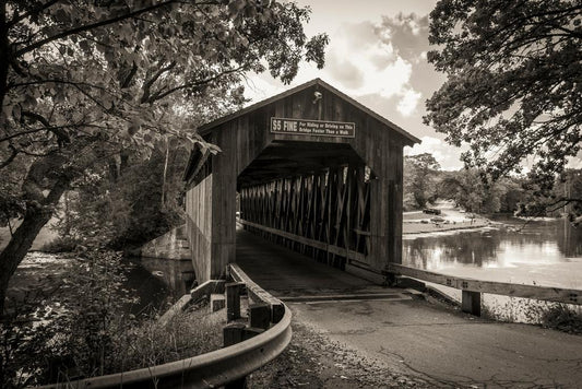 Michigan Covered Bridge Poster | Historical Black and White Photo | Rustic Wall Art