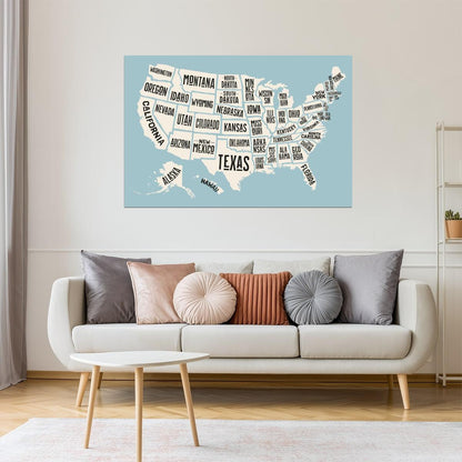 USA Map | Typographic Map of States with Text Names Poster