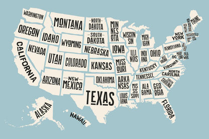 USA Map | Typographic Map of States with Text Names Poster