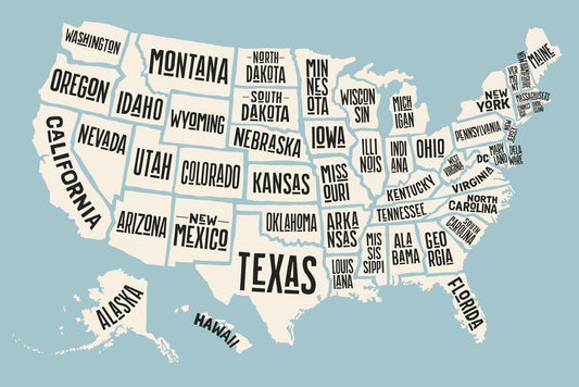 USA Map | Typographic Map of States with Text Names Poster