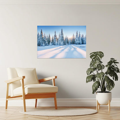 Magical Snowy Sunset Poster | Winter Forest Photography | Landscape Wall Art
