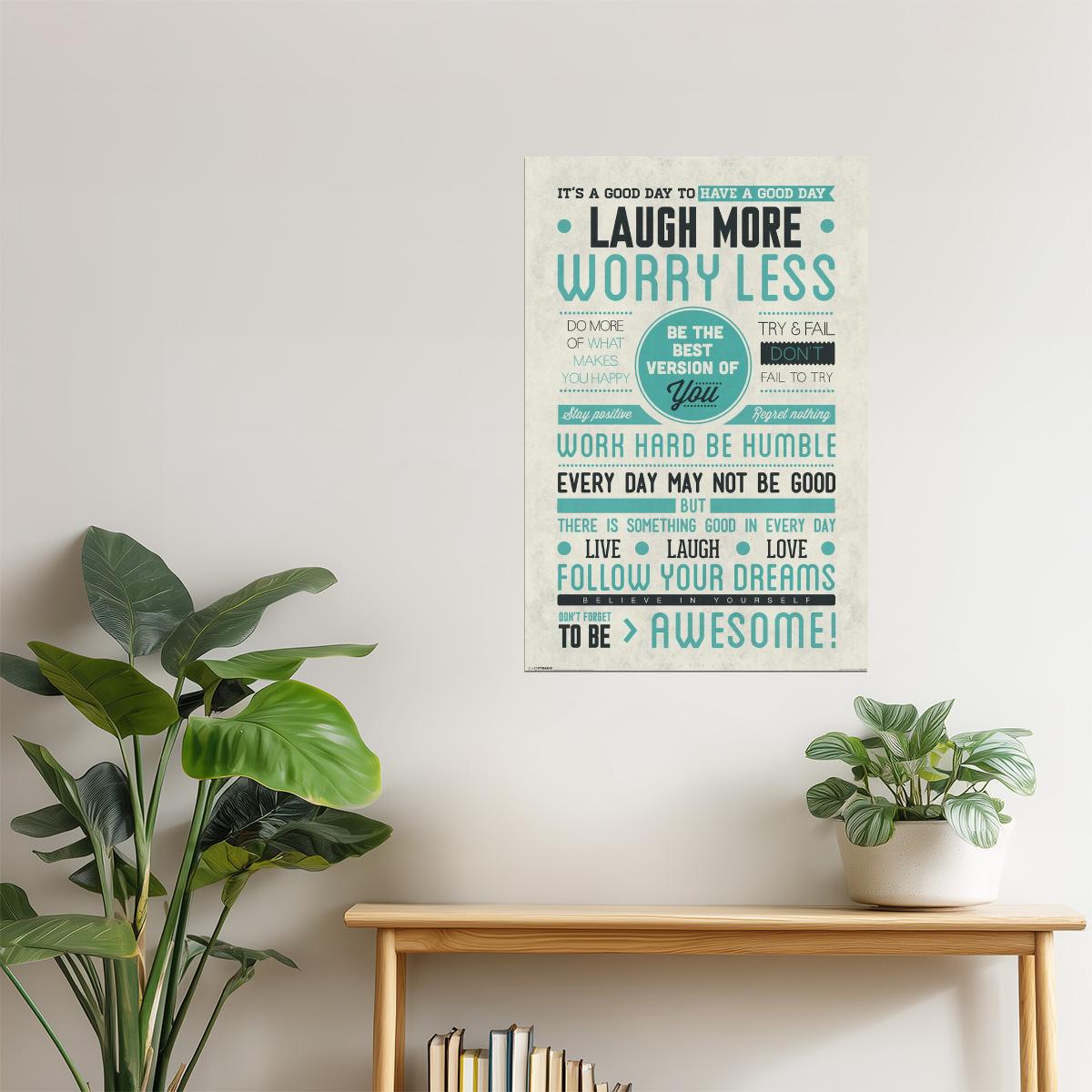 Laugh More, Worry Less | Motivational Poster