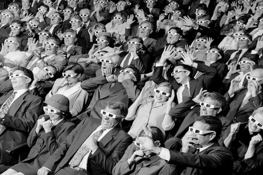 3D Movie Viewers in Theater | Vintage Black and White Photo Poster - Vintage & Retro Poster