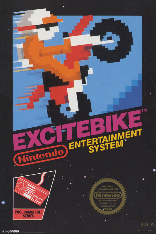 Excitebike NES Cover Poster | Retro Motocross Gaming Art | Vintage Video Game Decor