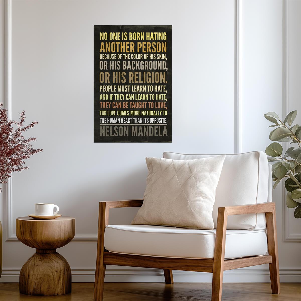 No One Is Born Hating Another Person | Nelson Mandela Quote Poster | Anti-Racism Wall Art - Type & Quotes Poster