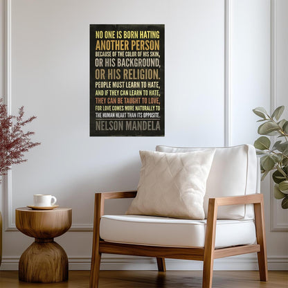 No One Is Born Hating Another Person | Nelson Mandela Quote Poster | Anti-Racism Wall Art - Type & Quotes Poster