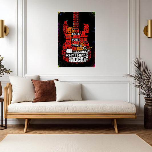Guitar Shaped Word Cloud Art | Music Themed Typography Poster | Gift for Musician - Music Poster