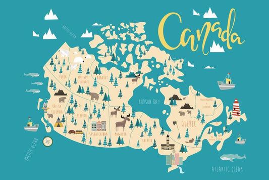 Canada Map | Illustrated Provinces and Landmarks Poster