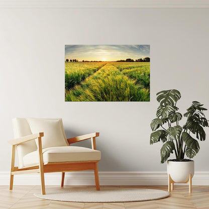 Rural Sunset Farm Poster | Spring Wheat Field Photography | Countryside Wall Art
