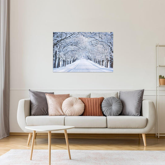 Snowy Winter Street Poster | Snow Covered Trees Photography | Winter Landscape Art
