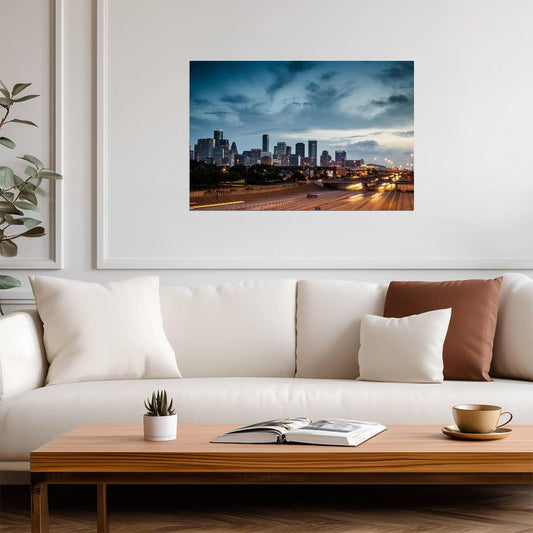 Houston Skyline at Dusk | Busy Expressway Photography | Urban Cityscape Poster - Photography Poster