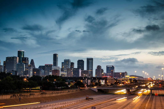 Houston Skyline at Dusk | Busy Expressway Photography | Urban Cityscape Poster - Photography Poster