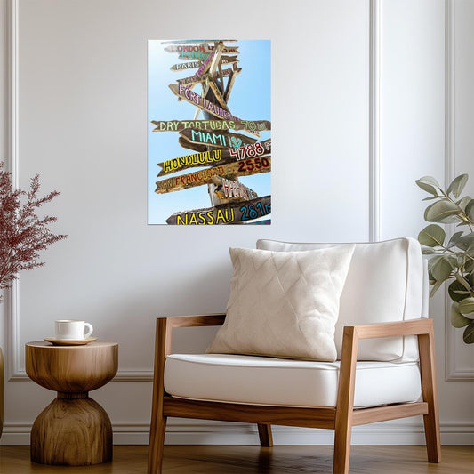 Key West Florida Directional Signs Photo | Mile Marker 0 | Tropical Travel Poster - Type & Quotes Poster