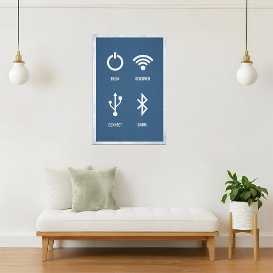 Begin Discover Connect Share Poster | Minimalist Icon Art | Modern Wall Decor