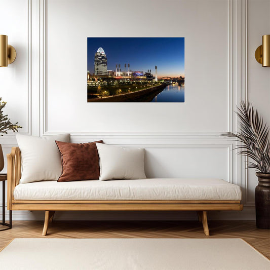 Cincinnati Skyline with Great American Ball Park | Ohio Cityscape Photography | Baseball Stadium Poster - Photography Poster