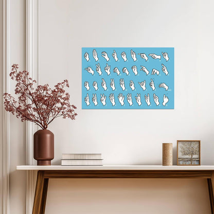 Sign Language Alphabet Chart | ASL Educational Poster | Blue Communication Wall Art - Type & Quotes Poster