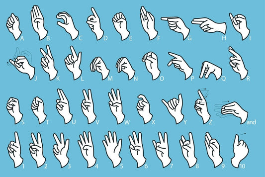 Sign Language Alphabet Chart | ASL Educational Poster | Blue Communication Wall Art - Type & Quotes Poster