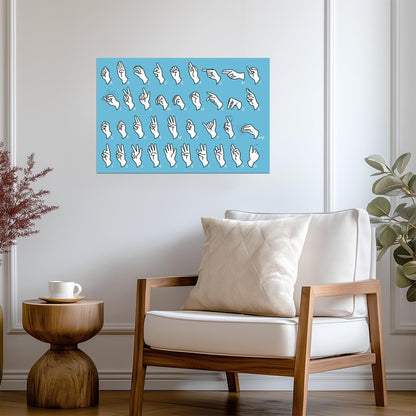 Sign Language Alphabet Chart | ASL Educational Poster | Blue Communication Wall Art - Type & Quotes Poster