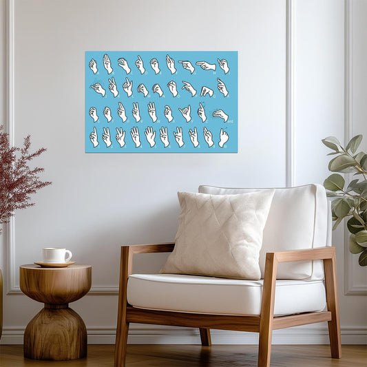 Sign Language Alphabet Chart | ASL Educational Poster | Blue Communication Wall Art - Type & Quotes Poster