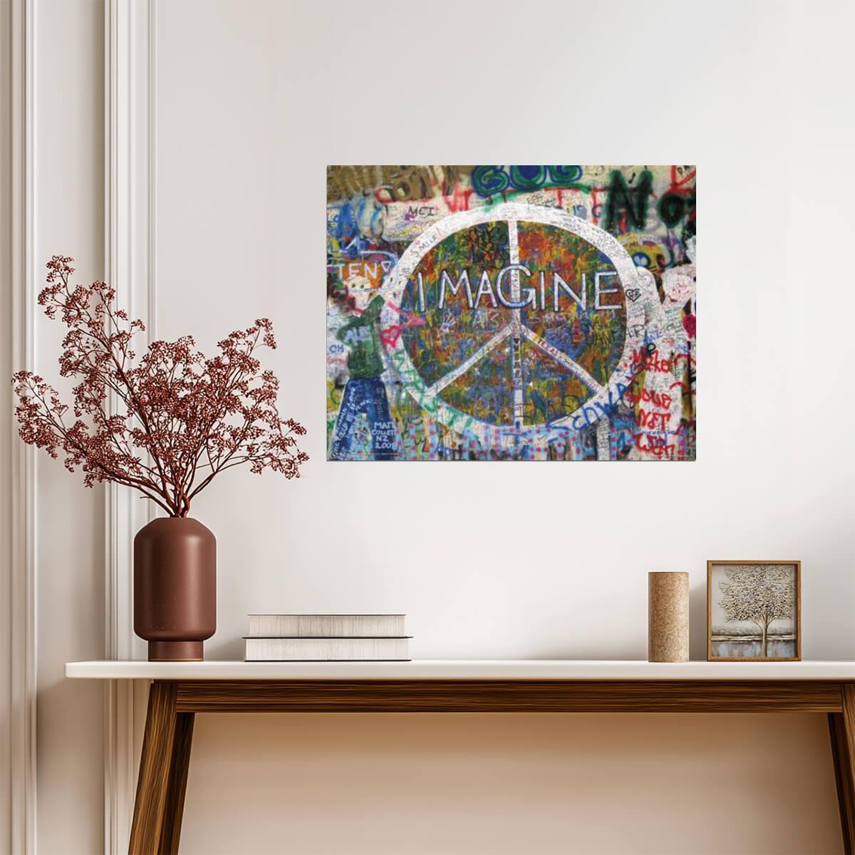 Imagine Peace Sign Graffiti | John Lennon Inspired Art | Inspirational Street Art Poster - Type & Quotes Poster