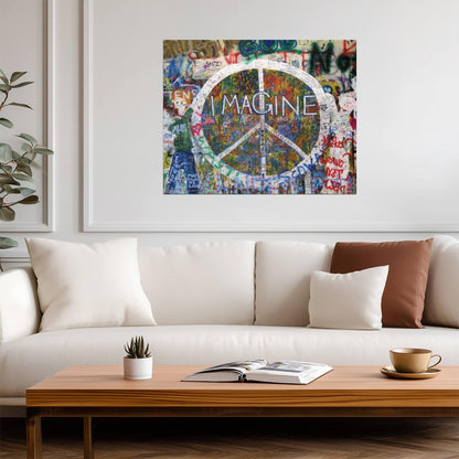 Imagine Peace Sign Graffiti | John Lennon Inspired Art | Inspirational Street Art Poster - Type & Quotes Poster
