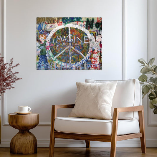 Imagine Peace Sign Graffiti | John Lennon Inspired Art | Inspirational Street Art Poster - Type & Quotes Poster
