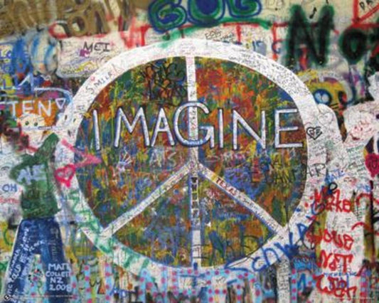 Imagine Peace Sign Graffiti | John Lennon Inspired Art | Inspirational Street Art Poster - Type & Quotes Poster