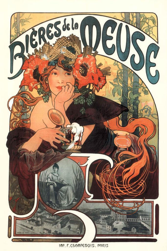 Bieres de la Meuse by Alphonse Mucha Poster | Art Nouveau | Vintage Beer Advertisement