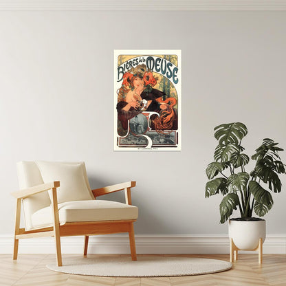 Bieres de la Meuse by Alphonse Mucha Poster | Art Nouveau | Vintage Beer Advertisement