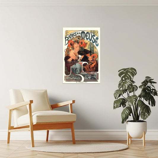 Bieres de la Meuse by Alphonse Mucha Poster | Art Nouveau | Vintage Beer Advertisement