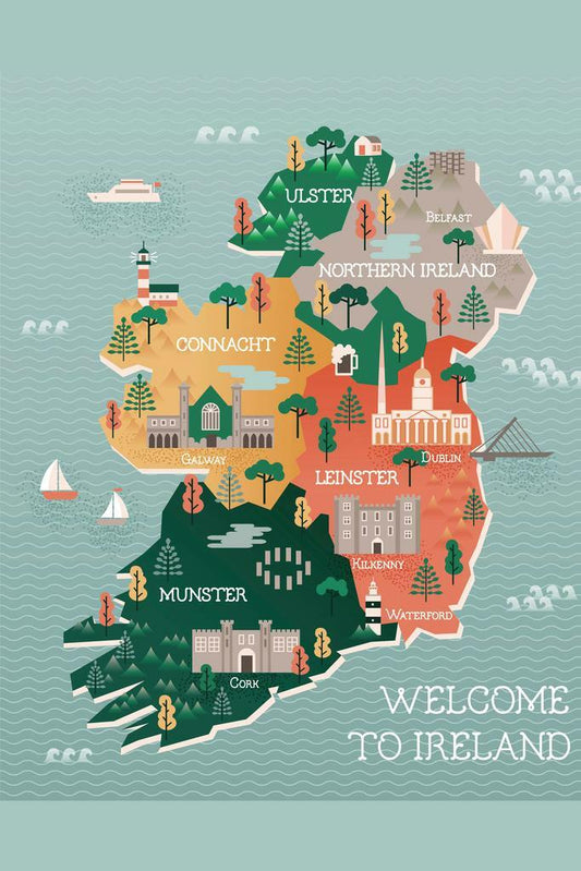 Ireland Map | Illustrated Landmarks and Cities Travel Poster